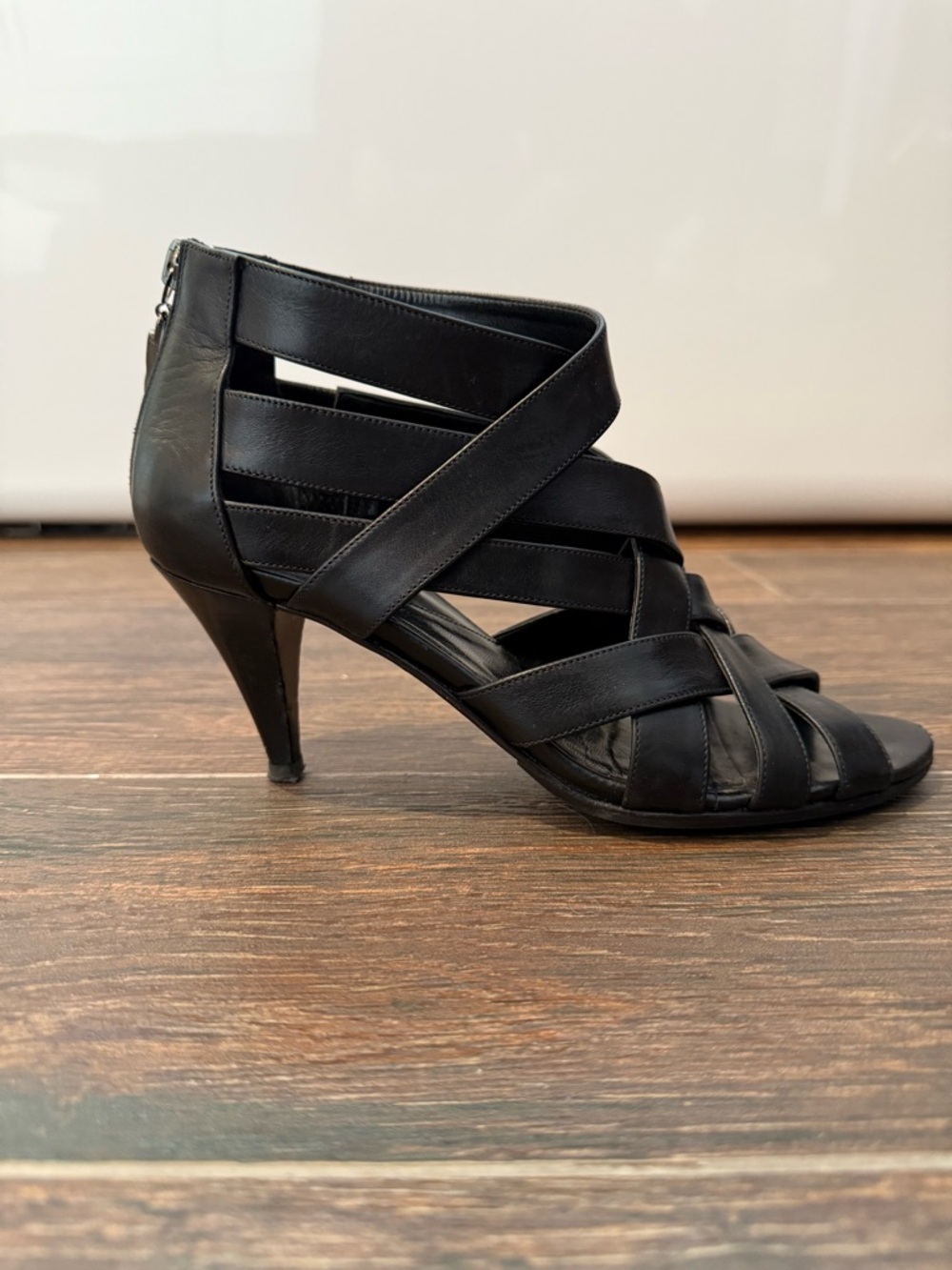 Diane Von Furstenberg Black Strappy Cutout Heel Sandal